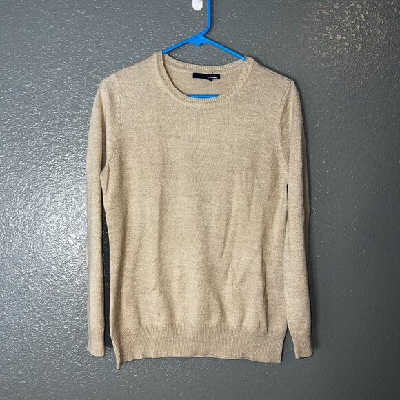 Basic Editions Women’s Medium Beige Metallic Knit Pullover Sweater Long Sleeve - Picture 1 of 5